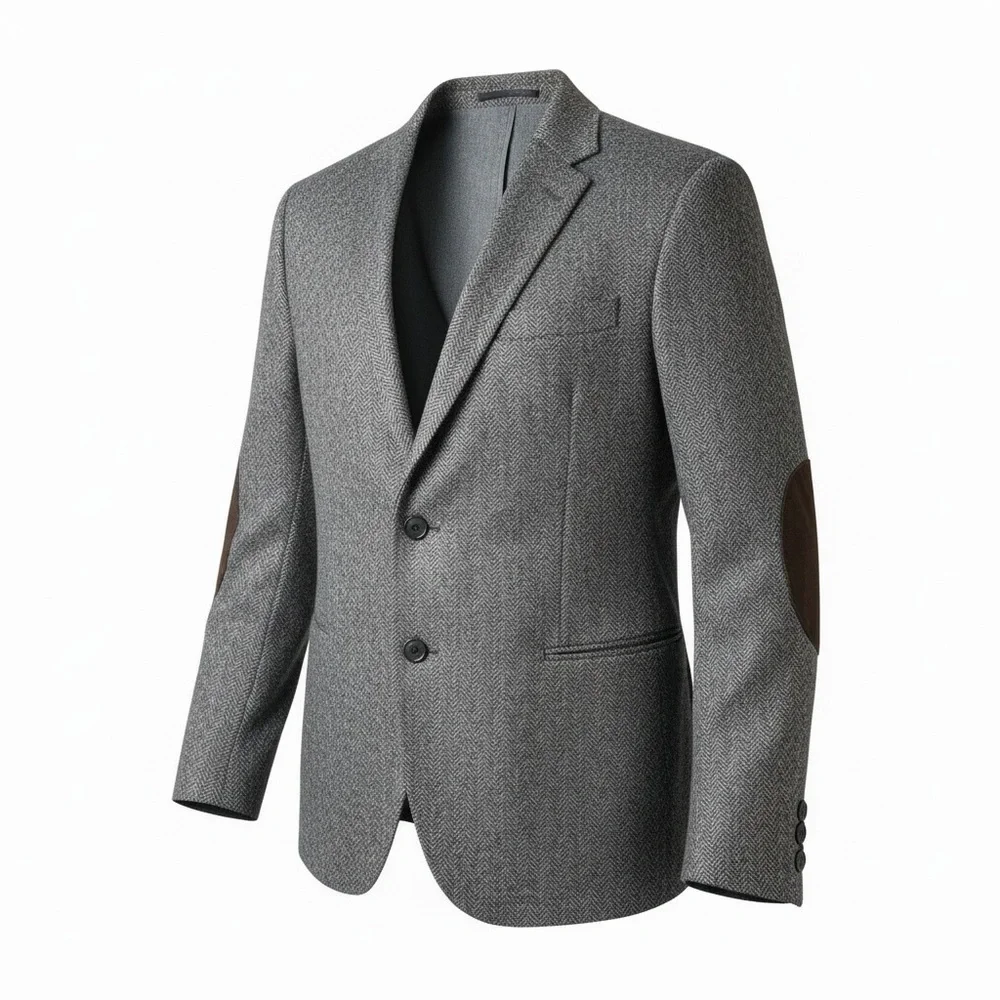 Armani Collezioni Men’s 44R Gray Herringbone Sport Coat Blazer Two Button Elbow